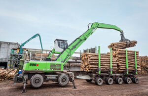Investment for a Green Future: Timber Log Logistics with Sennebogen 835 E Material Handler and Trailer SENNEBOGEN-835-E