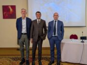 Htr annuncia l’apertura dell’impianto Coseco per i rifiuti sanitari Da sinistra Vincenzo Maria Cozzoli Gianluca Morelli Matteo Bettoja
