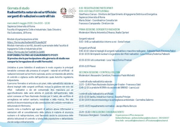 Giornata di studio Radioattività maggio 2026 Roma