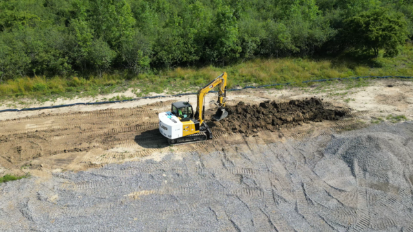 ZQuip Excavator digging at Moog Construction test site in West Seneca, New York, USA