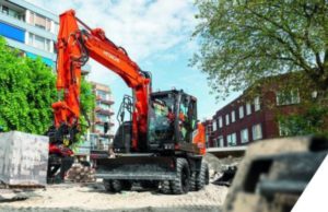 Hitachi presents versatile short-tail ZX135W-7 wheeled excavator at Intermat hitachi short tail