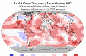Clima: Noaa, il novembre 2017 è il quinto più caldo dal 1880