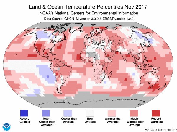novembre 2017, percentuali temperatura globale