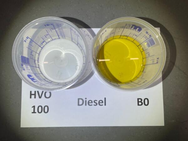 comparazione tra HVO100 and B0 diesel sennebogen